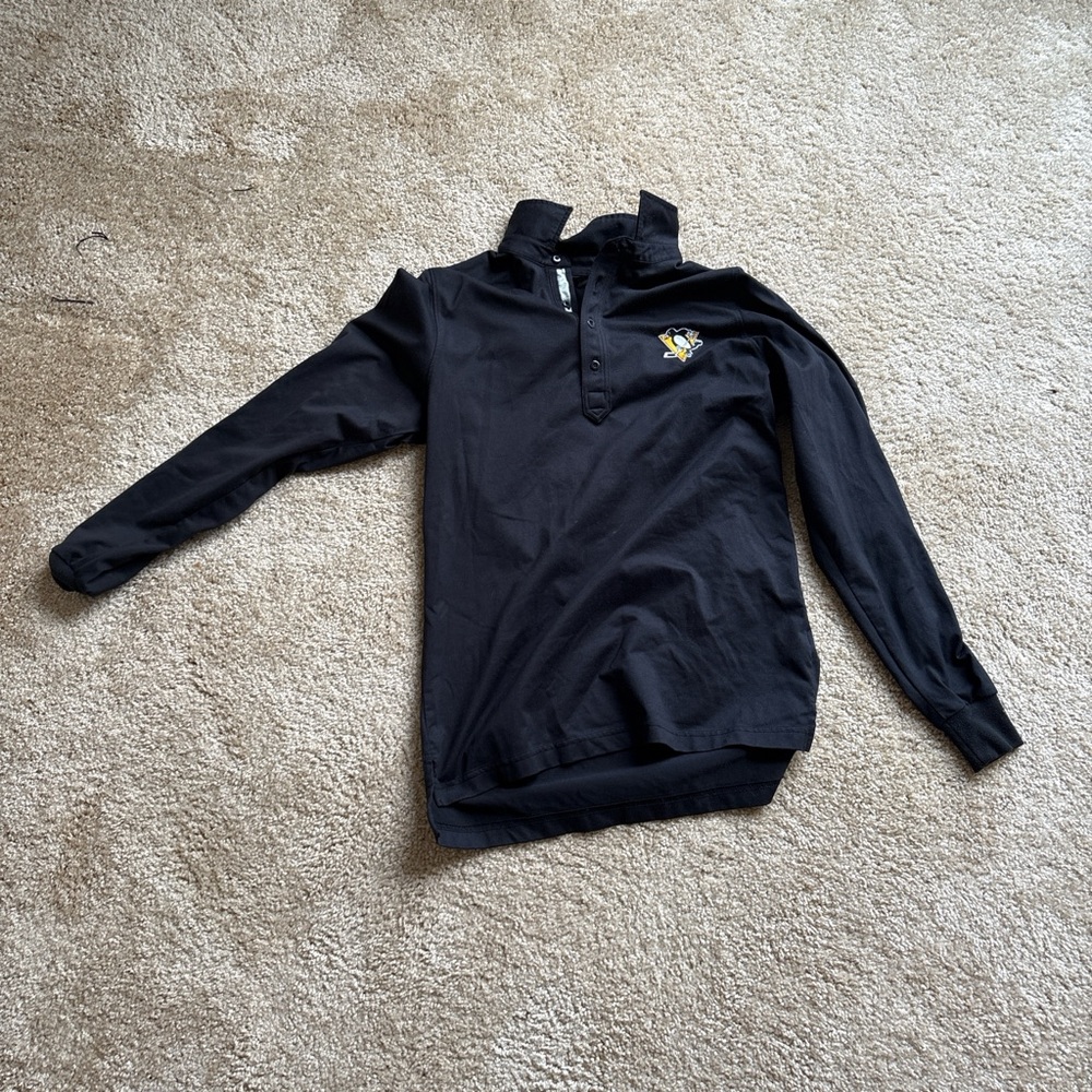 Pittsburgh Penguins Men's Black long sleeve polo with Embroidered Logo